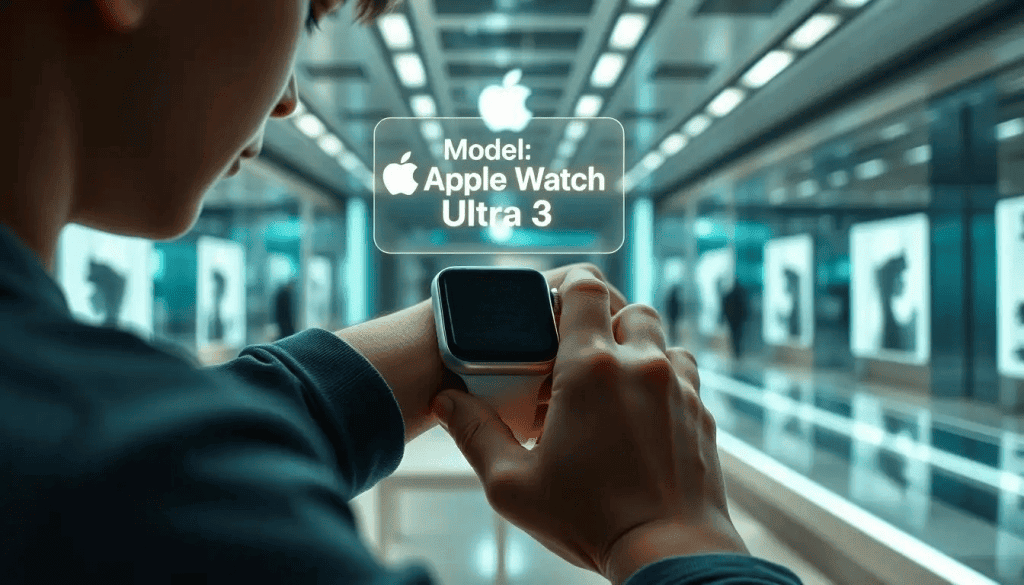 男孩抬手觀看,Apple Watch Ultra 3 型號顯示