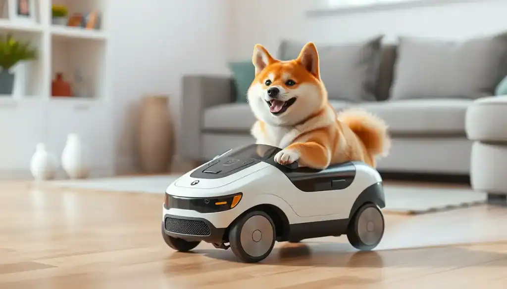 柴犬駕掃地車笑得開心極了。