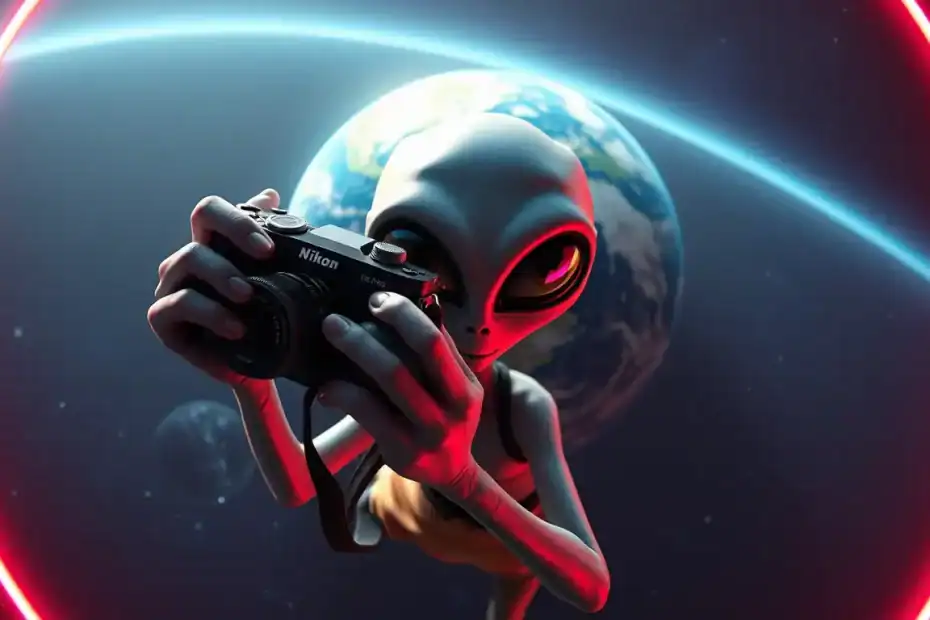 外星人舉相機捕捉宇宙瞬間。
