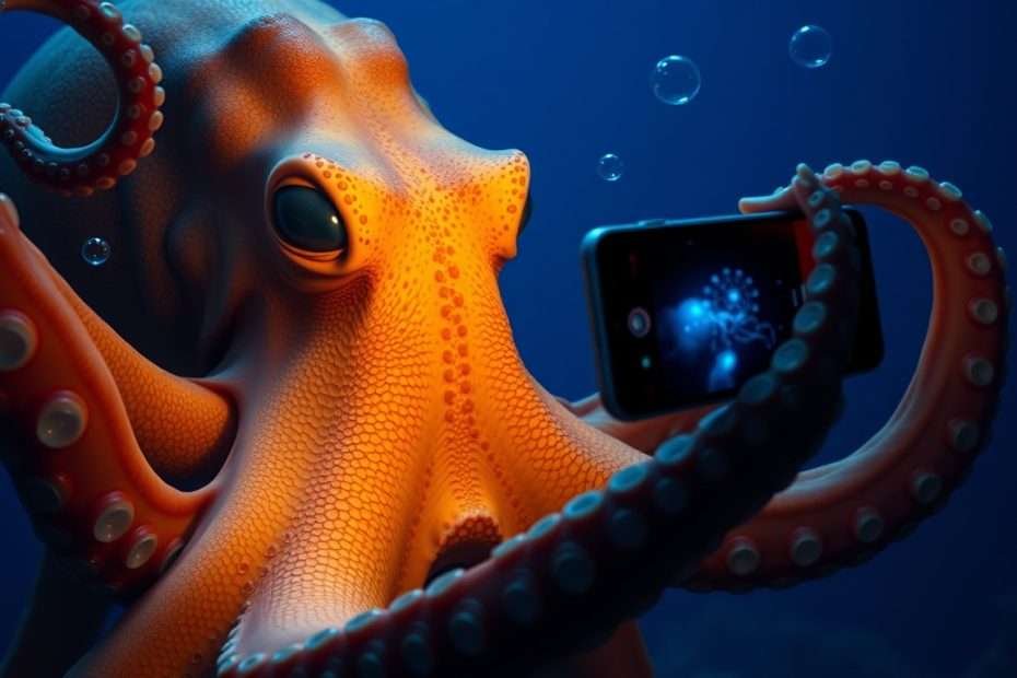 章魚在深海用觸手操作手機
