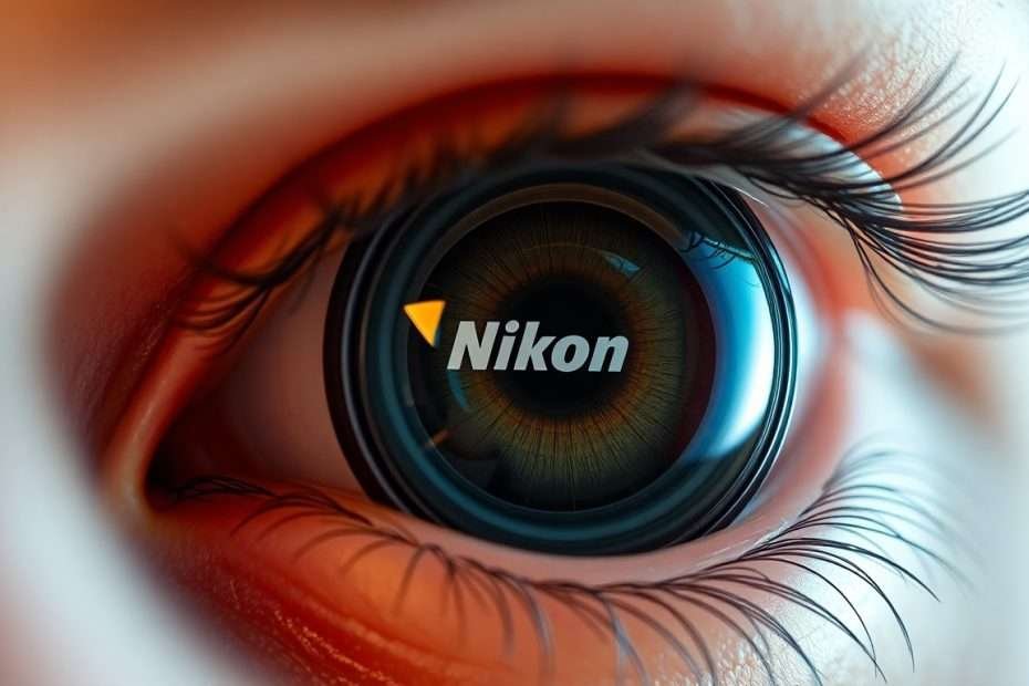 眼睛瞳孔倒映NIKON標誌